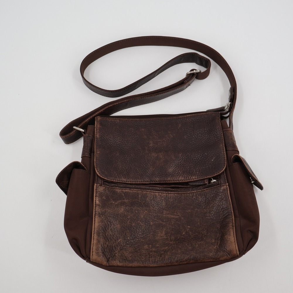 Fossil Crossbody Messenger Bag Medium Brown Leather Canvas Distressed Vintage